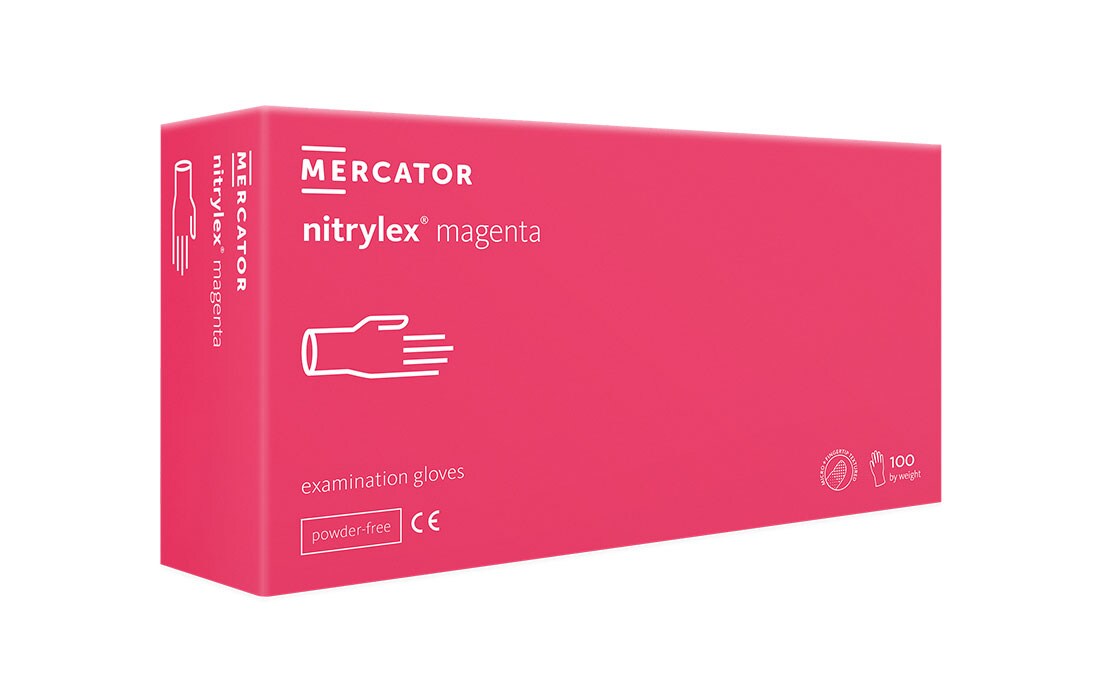 Mercator Nitrylex® pink- Medizinische Nitrilhandschuhe, puderfrei, latexfrei in magenta 1x 100 Stück Größe: XL Image