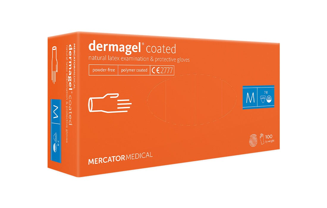Mercator dermagel® creme – Medizinische Latex-Schutzhandschuhe, texturierte Oberfläche 1x 100 Stück Farbe: creme Größe: M Image