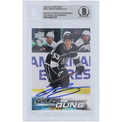 Jordan Spence, Los Angeles Kings, signierte 2022–23 Upper Deck Series 1, Youngs Guns #238, Beckett Fanatics, bezeugte authentifizierte Rookie-Karte Image