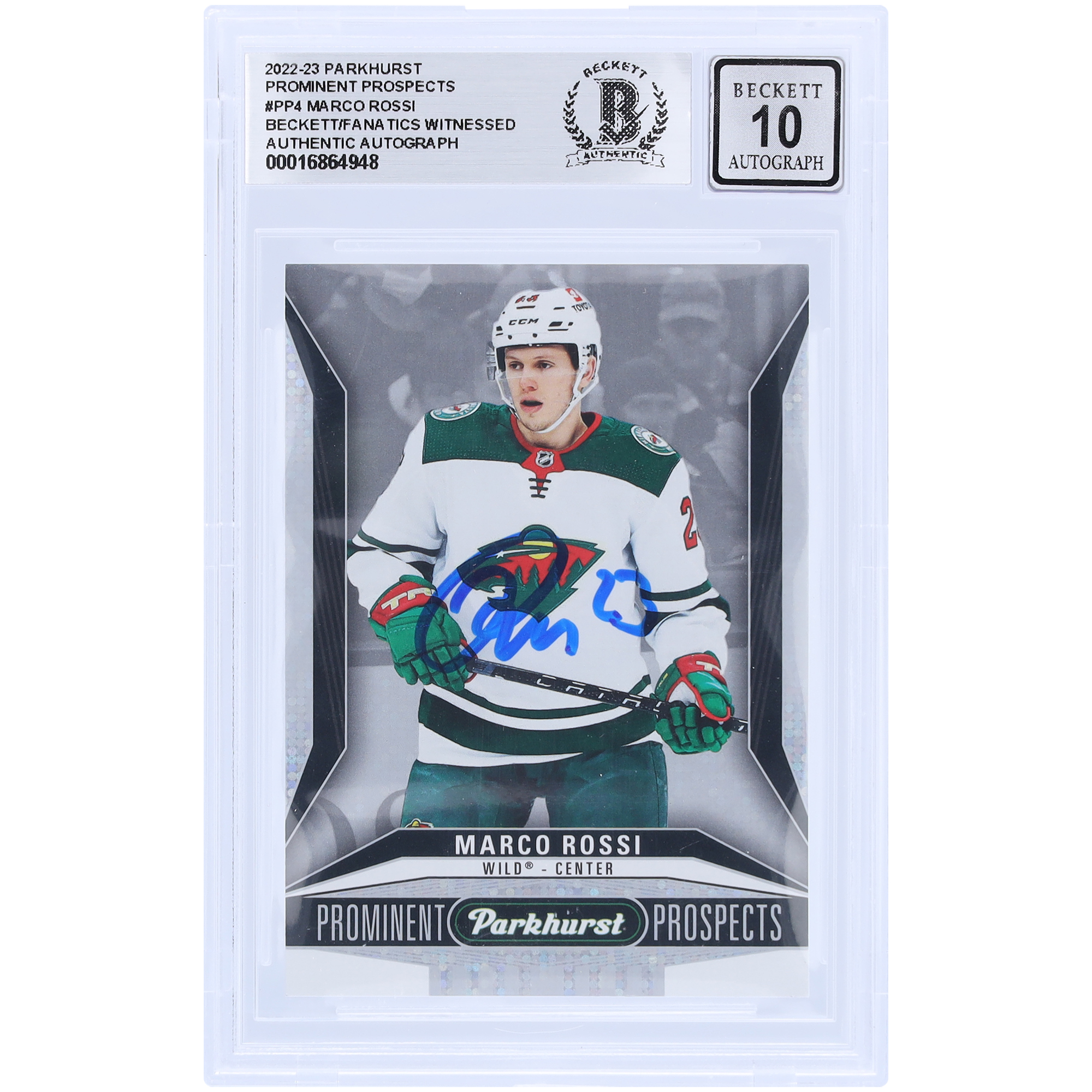 Marco Rossi Minnesota Wild signiert 2022-23 Upper Deck Parkhurst Prominente Prospects #PP-4 Beckett Fanatics bezeugt authentifizierte 10 Rookie-Karte Image