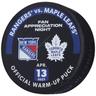 New York Rangers Practice-Used Puck Used During Warmups vs. Toronto Maple Leafs on April 13, 2023