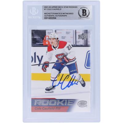 Cole Caufield Montreal Canadiens signierte 2021-22 Upper Deck Rookies #1 Beckett Fanatics bezeugte authentifizierte Rookie-Karte Image
