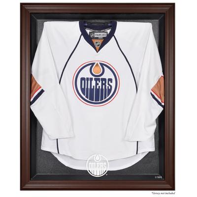 Vitrine mit Logo-Trikot der Edmonton Oilers in Braun mit Rahmen Image