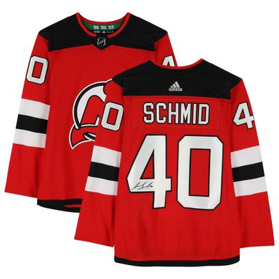 Akira Schmid – Signiertes rotes authentisches Adidas-Trikot der New Jersey Devils Image