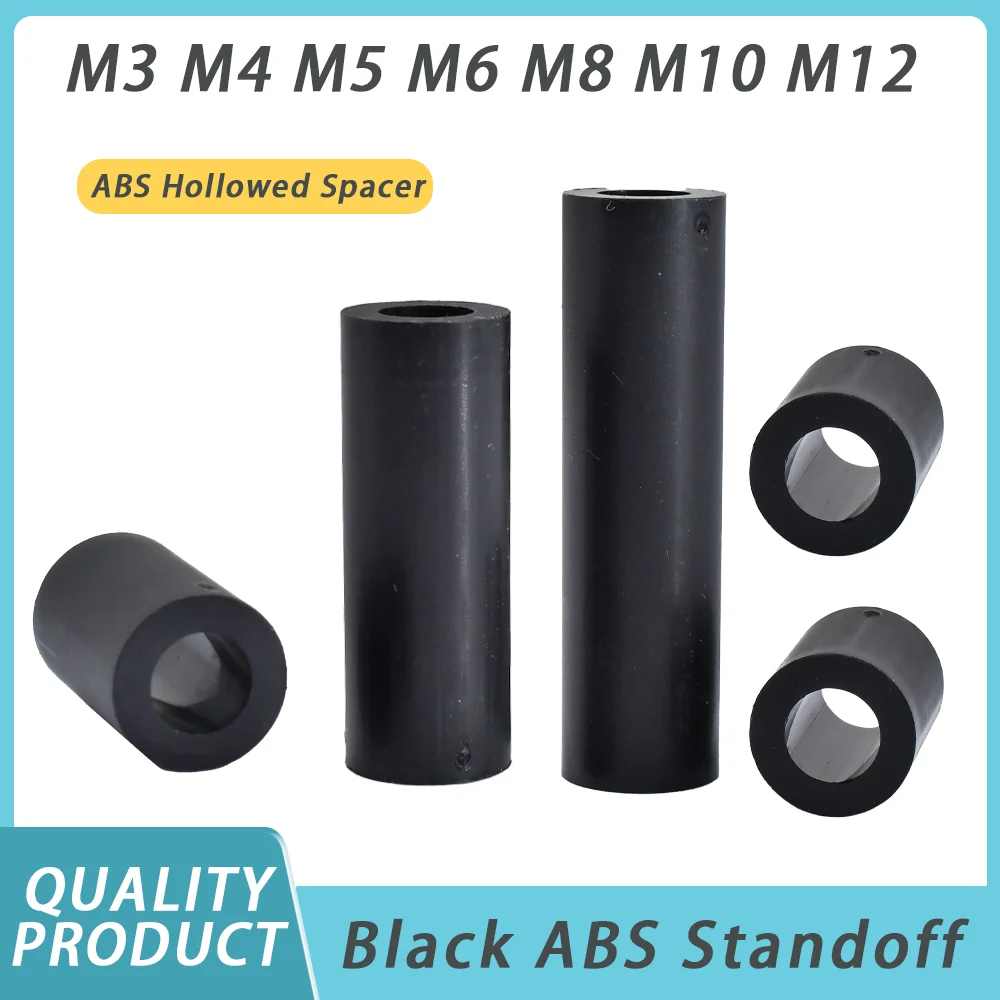 10-100 stücke Hohl abstands scheibe schwarz abs nicht gewinde runde hohle Nylon abstands halter m3 m4 m5 m6 m8 m10 m12 Leiterplatte abstands halter Image