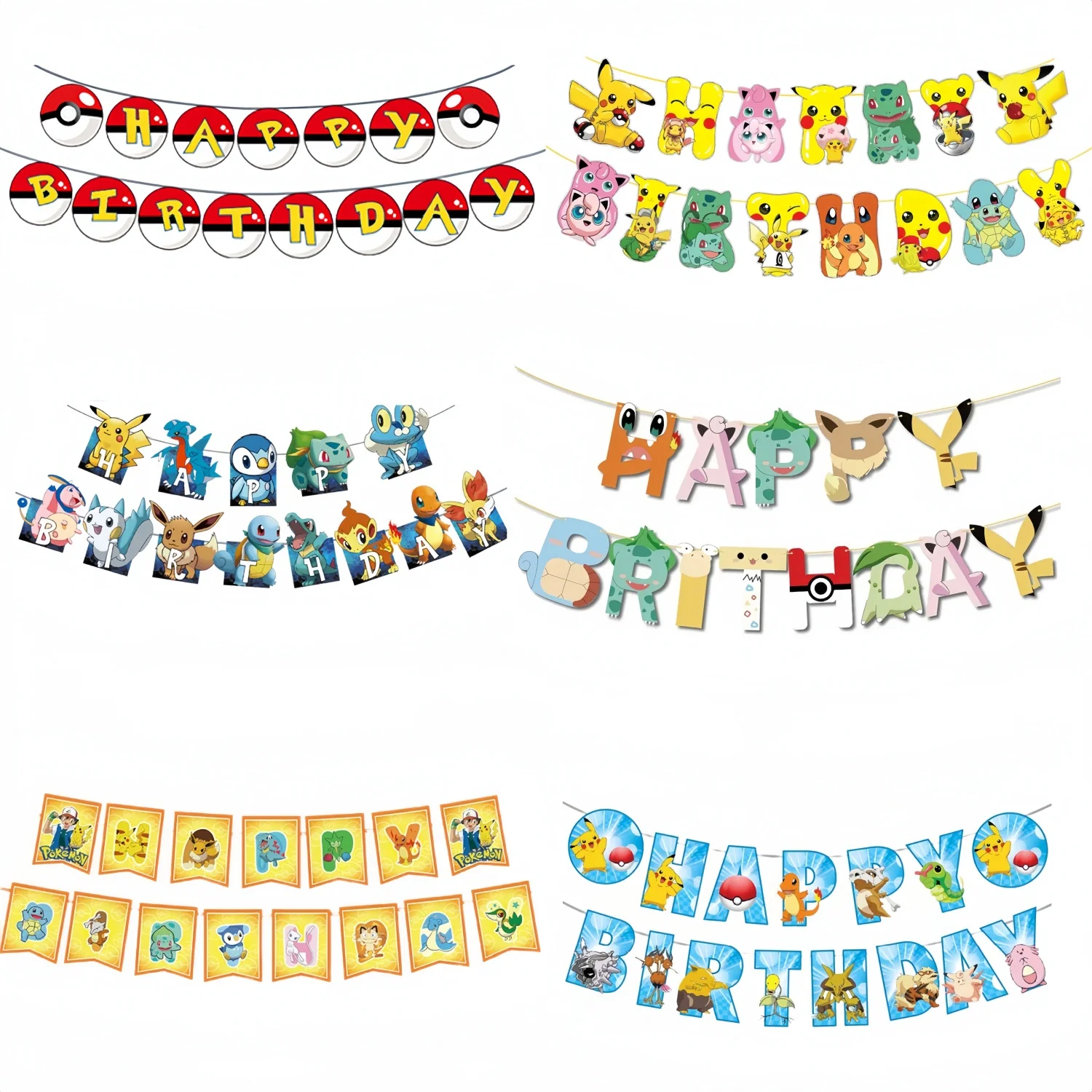 Pokemon Happy Birthday Banner Party Dekoration Pikachu Flagge Banner Babyparty Kinder Jungen Gefälligkeiten Geschenke für Party Dekor Zubehör