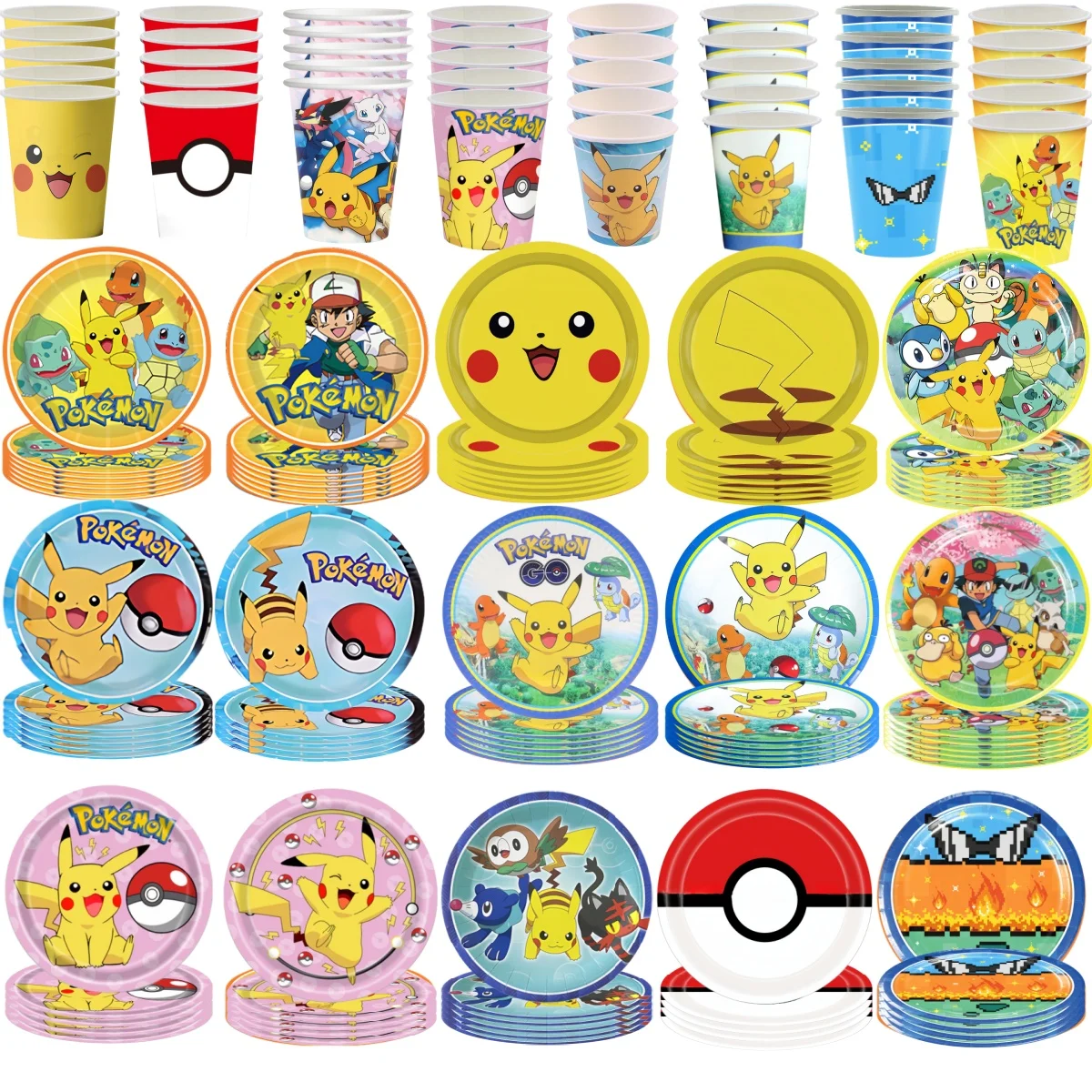 Pokemon Geburtstags feier Dekoration Pikachu Einweg Tischdecke Tasse Platte Serviette Baby party Kinder begünstigt Geschenke Party zubehör Image