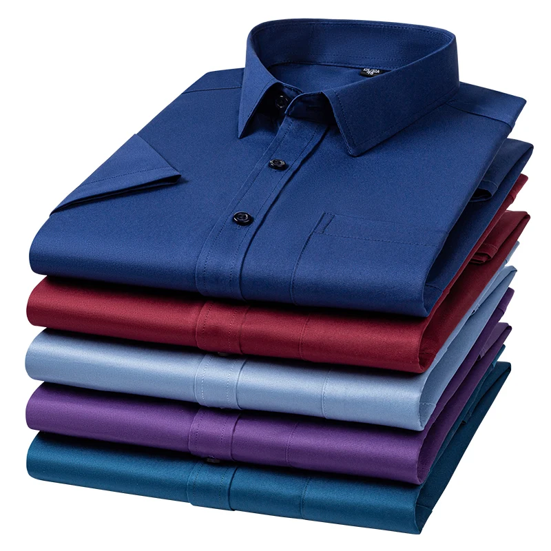 Nuove camicie da uomo antirughe maniche corte camicie eleganti da uomo slim fit Camisa camicetta da lavoro sociale tasca camicia bianca S-7XL