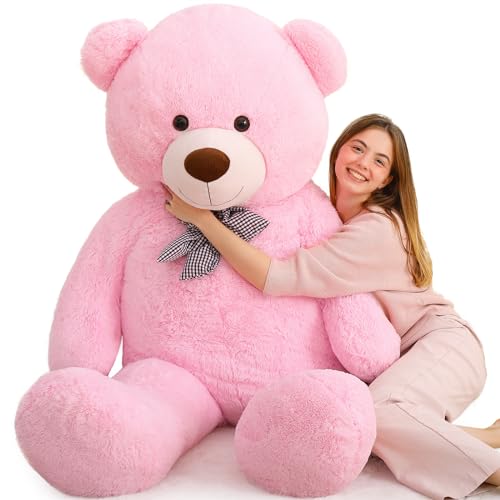 MorisMos 180cm Giant Teddy Bear Stuffed Animal, 6ft XXL Large Teddy Bear Pink for Girls, Big Cuddly Bear Plush Toy Soft for Girlfriend Women Mothers Day Presents Birthday Decoration