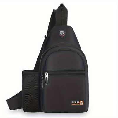 TEMU Men's Casual Nylon Chest Bag, Oxford Cloth Crossbody Shoulder Bag With Zipper Closure, Sewing Thread Detail For Daily And Business Travel Image