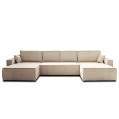 Wohnlandschaft U-form 7-Sitzer aus geripptem Samt Beige