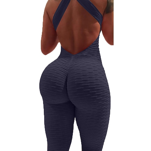 Per donna Tuta da Ginnastica Tuta da allenamento Tutina Retro incrociato Tinta unica Leggings Body Pagliaccetto Estate Primavera Nero Bianco Spandex Allenamento in Palestra Fitness Yoga Vita Alta