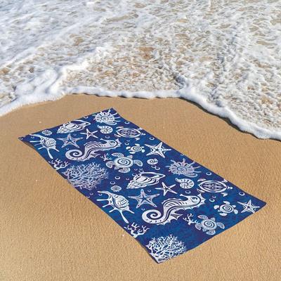 Ocean Series Seahorse Coral Print 100% Micro Fiber Beach Towel Oversized Soft and Quick-Dry, Absorbent, Soft, Versatile for Travel, Bath and Pool