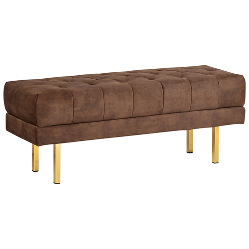 Bettbank Dunkelbraun aus Samtstoff Gesteppt Knopfheftung 117 cm mit Goldenen Beinen Elegant Sitzbank für Schlafzimmer Flur Garderobe Wohnzimmer