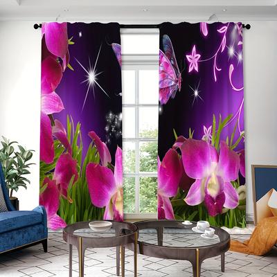 TEMU 2pcs, Beautiful Flower And Butterfly Printed Curtains, Rod Pocket Curtain, Suitable For Restaurants, Public Places, Living Rooms, Bedrooms, Offices, Study Rooms, Home Decoration