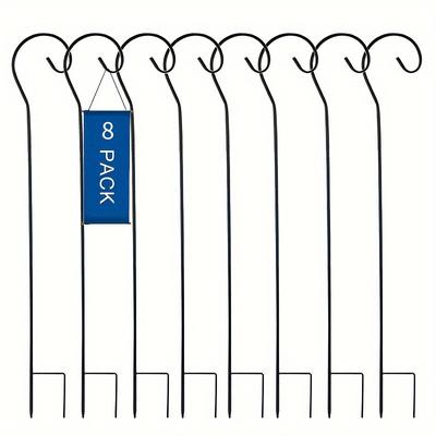 TEMU Rustic Metal Shepherd's Hooks 8 Pack - 32-inch Handmade Heavy-duty Garden Stakes For Hanging Solar Lights, Bird Feeders, Plant Baskets, Outdoor Decorations - Door Mount