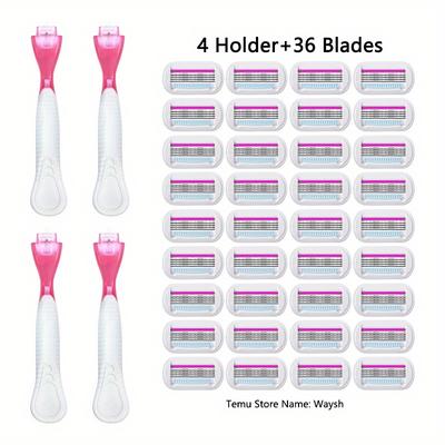 Women's 4-layer Manual Razor Shaving Set - Reusable Blades, Replacable Blades, And Lube Strip For A Classic Shave!