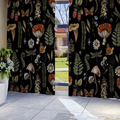 TEMU 2pcs Plant Print Curtains, Rod Pocket Decorative Window Drapes, Window Treatments For Bedroom Living Room, Home Decoration, Room Decoration