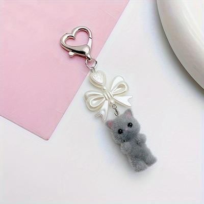 Cute Kawaii Cat & Heart Bow Keychain - Y2k Beaded Resin Charm For Women