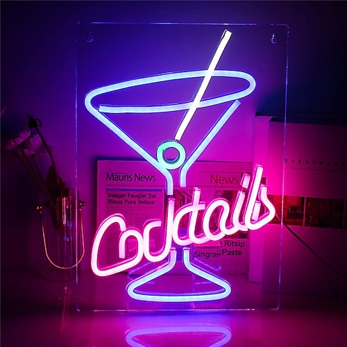 Oktoberfest-Bar-LED-Neonschild mit Cocktail-Kreativdesign und Logo, USB-betriebene LED-Leuchten, Partyraum-Dekoration für Zuhause, Bars, Clubs, Schlafzimmer, USB-Hängekunst-Wandlampe, 1 Stück Image