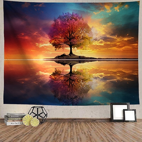 Regenbogen Baum des Lebens Wandteppich Wand Kunst großer Wandteppich Wandbild Dekor Fotografie Hintergrund Decke Vorhang Haus Schlafzimmer Wohnzimmer Dekoration Wandtuch XXL Natur Image
