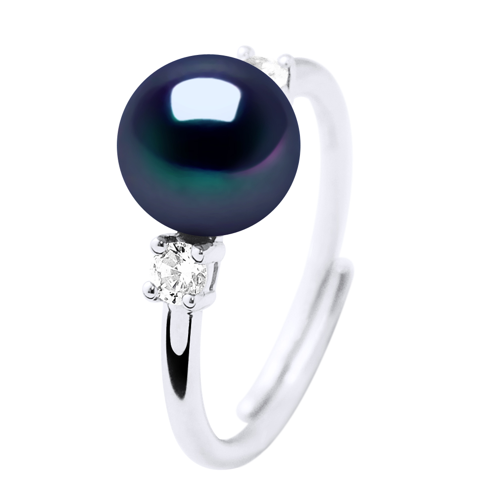 Ateliers Saint Germain Womens Ring Jewelry - Real Cultured Freshwater Pearl Round 7-8 mm - Black Silver - One Size