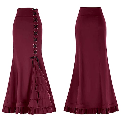 Retro Vintage Mittelalterlich Renaissance Rock Gothic Mädchen Gerüscht Kostüm Damen Fantasie Steampunk Maskerade Party / Abend Erwachsene Rock Image