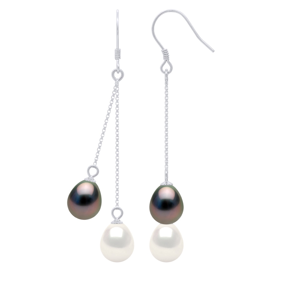 Ateliers Saint Germain Womens Hanging Earrings - 2 Real Cultured Pearls Oval 8-9 mm - White Silver - One Size