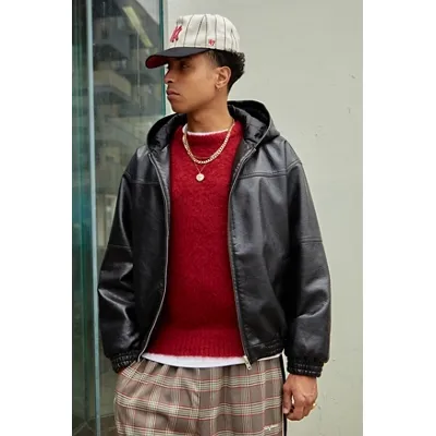 BDG Silvio Faux Leather Skate Hoodie - Black S at Urban Outfitters