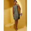 Spitzenkleid CREATION L "Kleid", Damen, Gr. 52, Normalgrößen, grün (khaki), 100% Polyester, Innenseite:100% Polyester, unifarben, geblümt, gemustert, kurz, Rundhals, ohne Ärmel, Kleider Partykleid