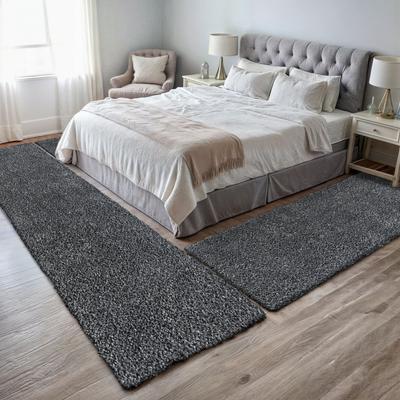 Hochflor-Bettumrandung MY HOME "Banji", grau (dunkelgrau), H:37mm, Obermaterial: 100% Polypropylen, Bettumrandung, Uni Farben, weich und flauschig, auch als Läufer & in rund erhältlich Image