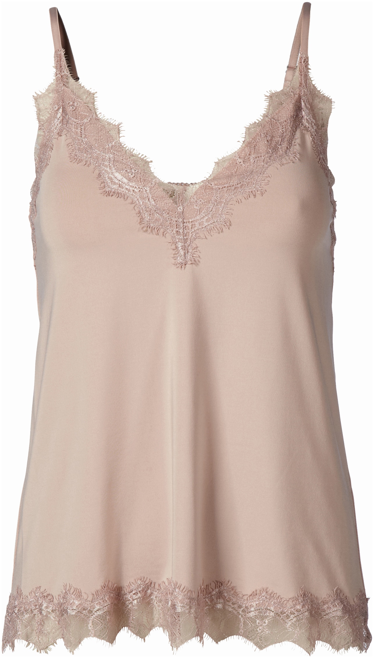 Unterhemd ROSEMUNDE "Billie Strap Top", Damen, Gr. 40, N-Gr, rosa (vintage powder), Obermaterial: 90% Polyester, 10% Elasthan, unifarben, normal, V-Ausschnitt, Unterhemden Unterhemd, Vintage-Spitzenbesatz an Ausschnitt und Saum, feminin, Polyestermix