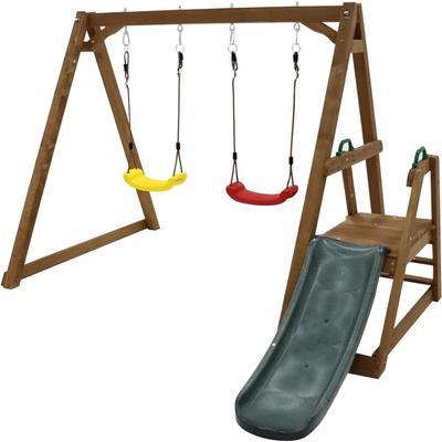 Wood Swing Set w/Slide,Wood Swing Set for Backyard, 2 in 1 Swing Set