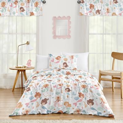 Sweet Jojo Designs Ocean Mermaids Girl 4p Twin Comforter Set Pink Teal Under the Sea Underwater Theme Fairytale Fish Blue Orange