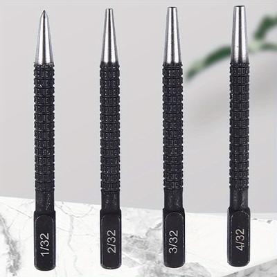 TEMU 4pcs High Speed Steel Nail Setter Punch & Center Punch Set - Nail Square Punch Head, Pin Punch, Black Nail Punch Hole Locator (1/32