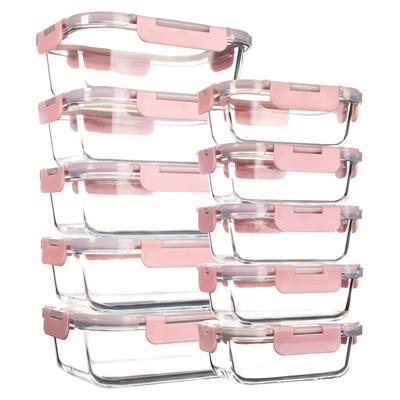 TEMU 10pcs Glass Food Storage Containers, Airtight Glass Lunch Containers, Stackable Glass Food Storage Containers Set With For Microwave, Oven, Freezer & Dishwasher