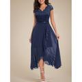 Femmes Robe maxi Robe en Dentelle Robe de Cocktail Robe d'invité de mariage Robe en Chiffon Élégant Formel robe demoiselle d honneur Cocktail Coupe régulière Manche Courte Col en V Noir Rose Claire