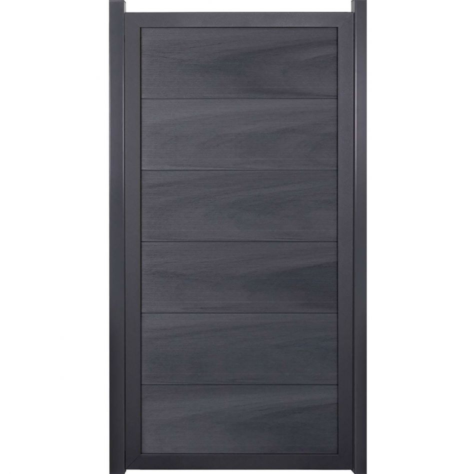 GroJa Viento Sichtschutzzaun Hochkant Steingrau co-extrudiert mit Alu-Rahmen Anthrazit DB 703 Sichtschutz Lamellenzaun Image