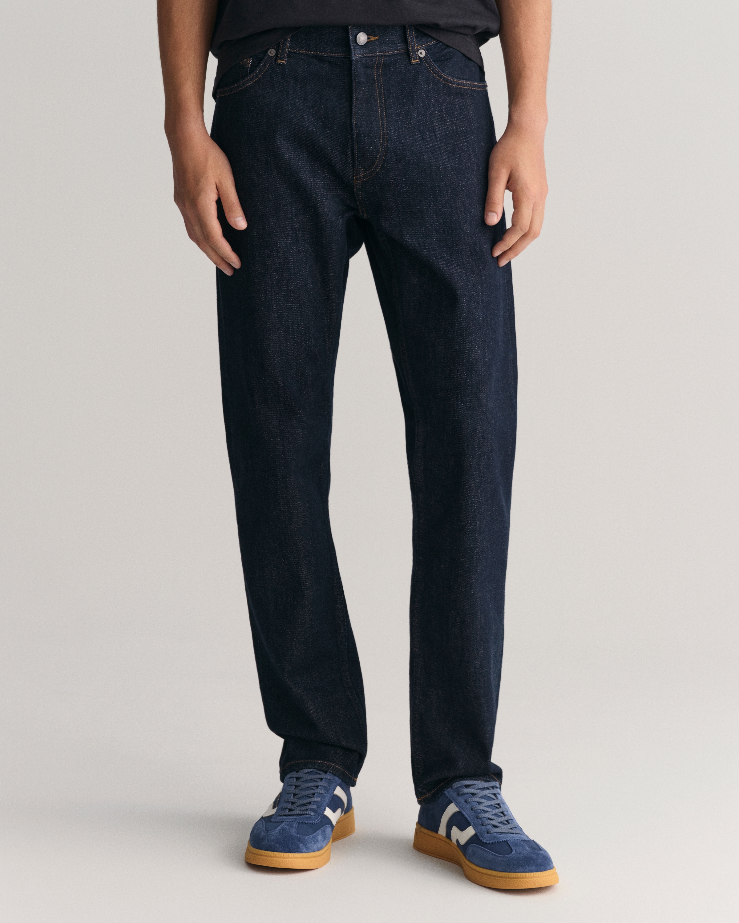 Regular-fit-Jeans GANT "REGULAR GANT JEANS", Herren, Gr. 32, Länge 32, blau (dunkelblau), Denim/Jeans, Obermaterial: 97% Baumwolle, 2% Polyester, 1% Elasthan, regular fit, Jeans