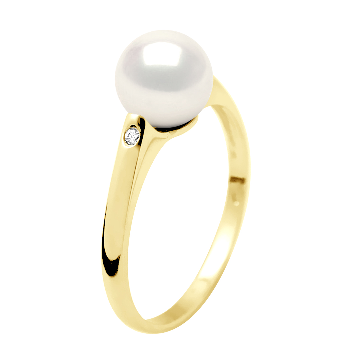 Ring Solitärdiamanten 0,02 cts – echte Süßwasser-Zuchtperle rund 8–9 mm Image