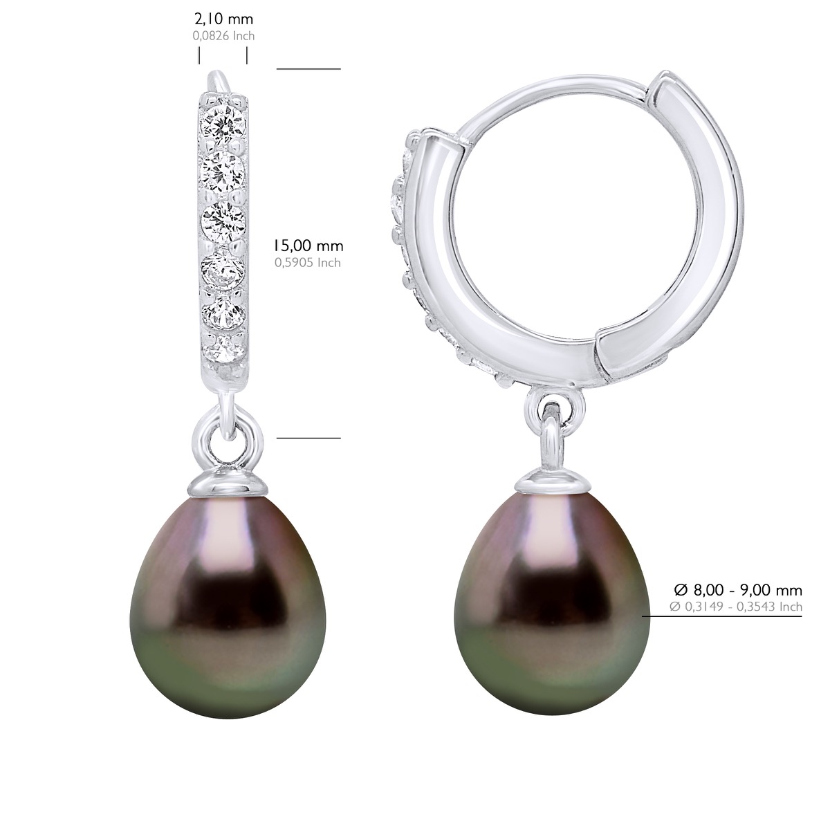 Ohrringe Kreolen mit echten Tahiti-Zuchtperlen 8-9 mm Image