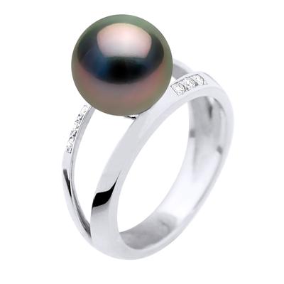 Armreif-Ring-Schmuck 0,06 cts – Weißgold – echte Tahiti-Zuchtperle rund 9–10 mm