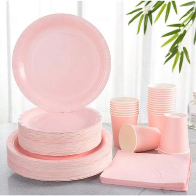 Light Pink Disposable Paper Plates and Napkins Light Pink Plates and Napkins Party Supplies for 24 Guests Disposable Paper Plate Party Dinnerware for Birthday Wedding Party Family Picnic