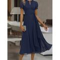 Damen Maxikleid Cocktailkleid Kleid für Hochzeitsgäste Chiffonkleid Einfarbiges Kleid Elegant Formell Hochzeitsgast Cocktailparty Normale Passform Kurzarm V Ausschnitt Blau Sommer