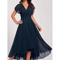 Damen Maxikleid Cocktailkleid Kleid für Hochzeitsgäste Chiffonkleid Elegant Formell Hochzeitsgast Cocktailparty Normale Passform Kurzarm V Ausschnitt Marineblau Sommer
