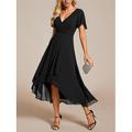 Damen Maxikleid Cocktailkleid Kleid für Hochzeitsgäste Chiffonkleid A Linie Kleid Elegant Formell Arbeit Cocktailparty Normale Passform Kurzarm V Ausschnitt Schwarz Weiß Rosa Königliches Blau Sommer