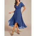 Damen Maxikleid Cocktailkleid Kleid für Hochzeitsgäste Chiffonkleid A Linie Kleid Elegant Formell Arbeit Cocktailparty Normale Passform Kurzarm V Ausschnitt Schwarz Weiß Rosa Königliches Blau Sommer
