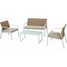 Set Salotto da Giardino in Acciaio e Polyrattan Ranieri Madeira Bianco e Beige