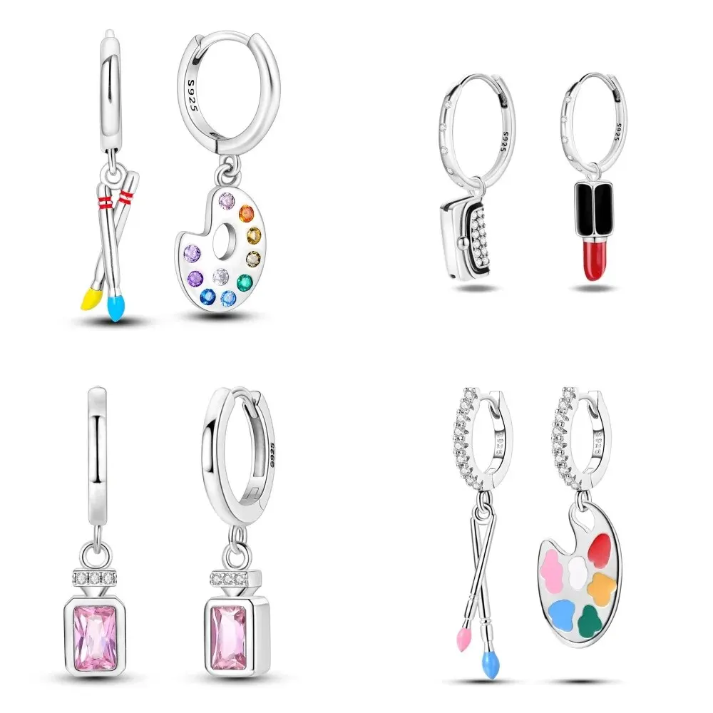 Sterling Silber S925 Kreative Künstler Asymmetrische Zirkon Ohrringe Und Eardrop Einfache Feine Schmuck Frauen Mädchen Mode Party Geschenk Image