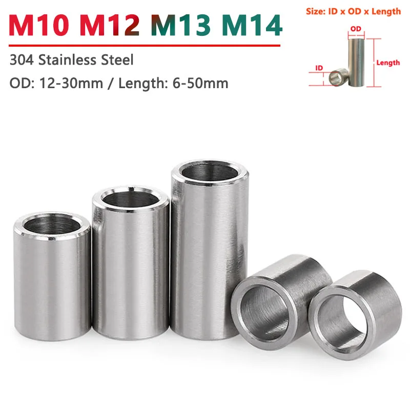 M10 M12 M13 M14 304 Edelstahl Buchse Unterlegscheibe Dichtung ohne Gewinde runde hohle Abstandshülse Außendurchmesser 12–30 mm Image